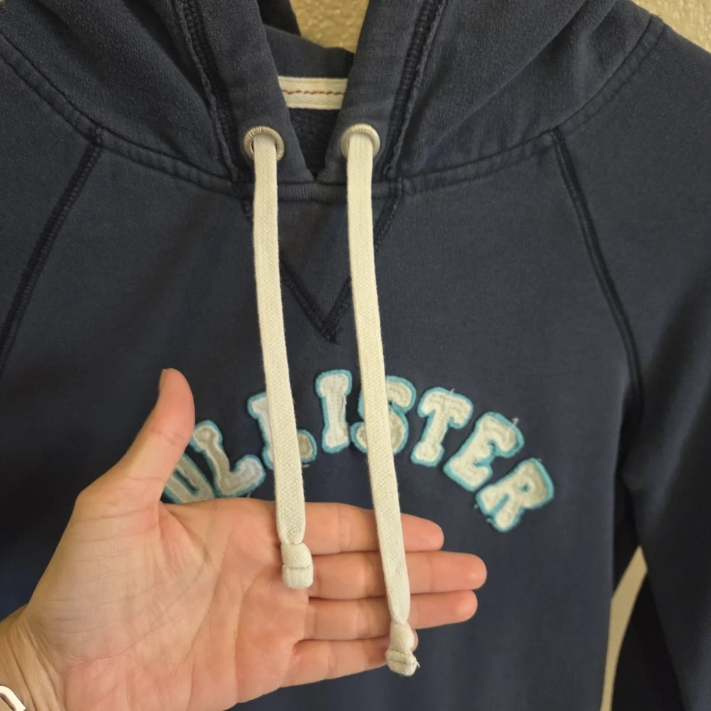 Vintage Y2k Hollister Women Blue Embroidered Logo 3/4 Sleeve Hoodie size Large - Picture 4 of 7